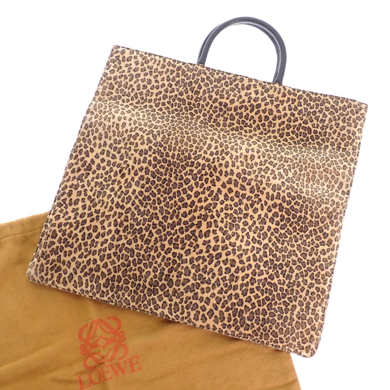 ロエベ LOEWE アナグラムレオパードトート バッグ スウェード カーフ ブラウン 茶 ブラック 黒 ヒョウ柄 レディース ヴィンテージ 【中古】【Bランク】|ISEYA ONLINE 店