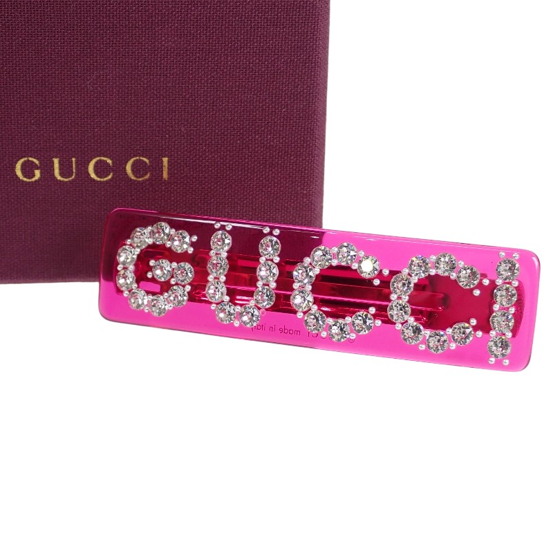 グッチ GUCCI ロゴ ヘアアクセサリー 513120I4771 バレッタ ヘアクリップ GP クリスタル ピンク レディース 付属品有り【中古】【ABランク】|ISEYA ONLINE 店