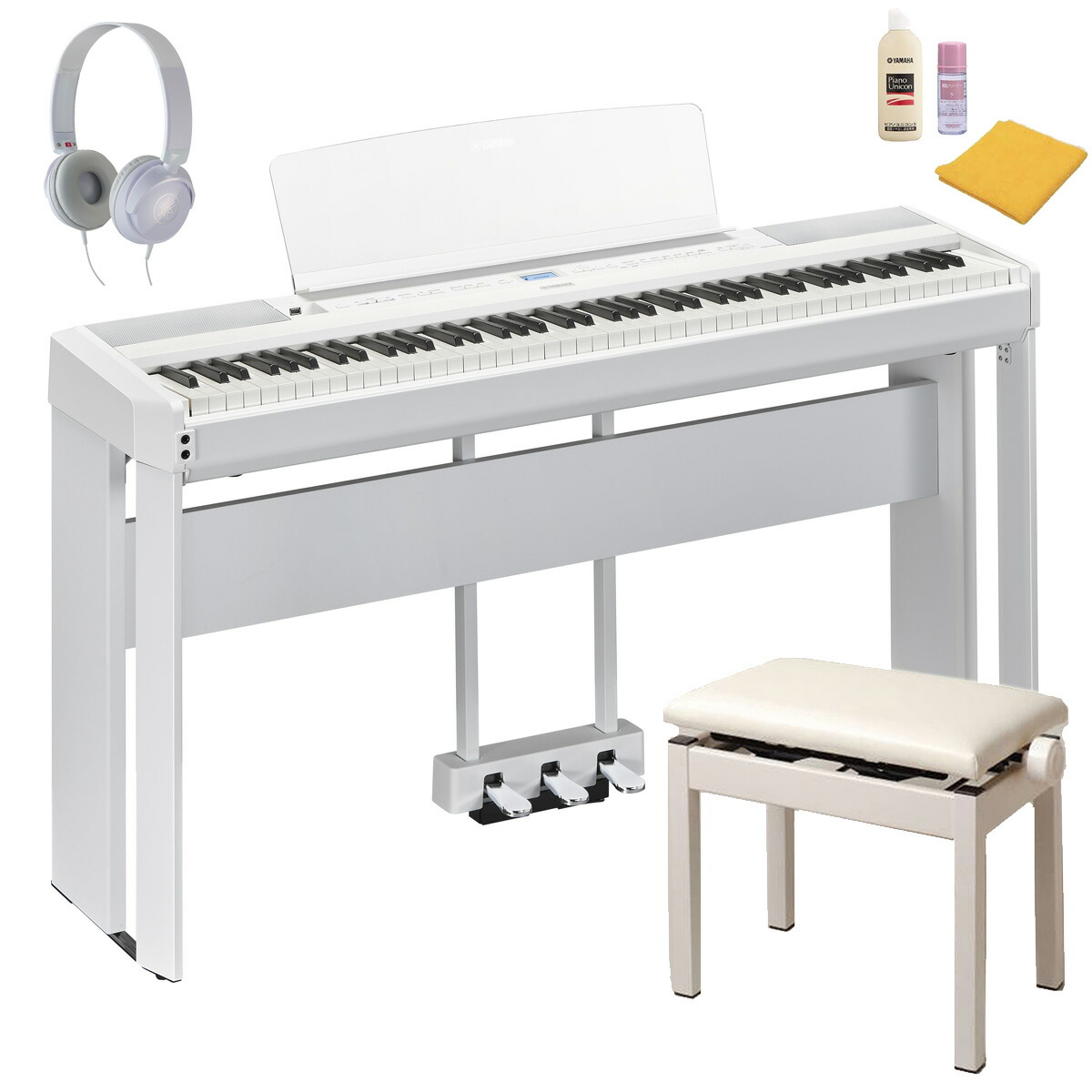 YAMAHA ヤマハ / P-525WH [専用スタンド+ペダルユニット ヘッドホン(HPH-50) 高低自在椅子セット] 電子ピアノ 《お手入れセットプレゼント》【お取り寄せ商品】【PNG】