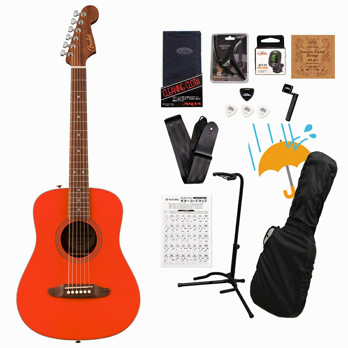 Fender / California Standard Redondo Mini with Bag Spruce Top Fiesta Red フェンダーアコギ入門豪華12点初心者セットR