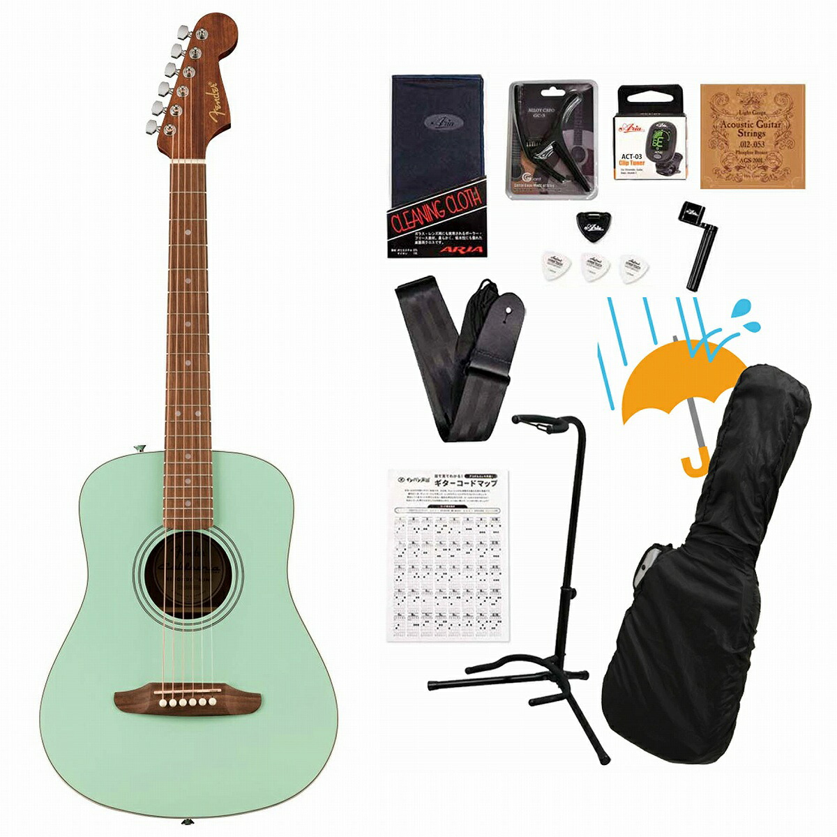 Fender / California Standard Redondo Mini with Bag Spruce Top Surf Green フェンダーアコギ入門豪華12点初心者セットR｜イシバシ楽器　ＷＥＢ　ＳＨＯＰ