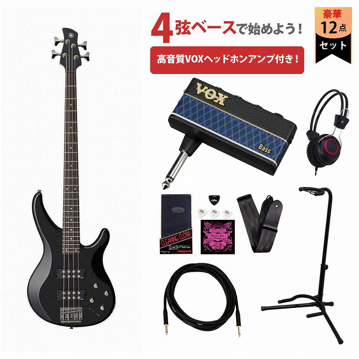 YAMAHA / TRBX304 ブラック(BL) TRBX300シリーズ TRBX アクティブベース VOXヘッドホンアンプ3付属エレキベース初心者セットR【PNG】