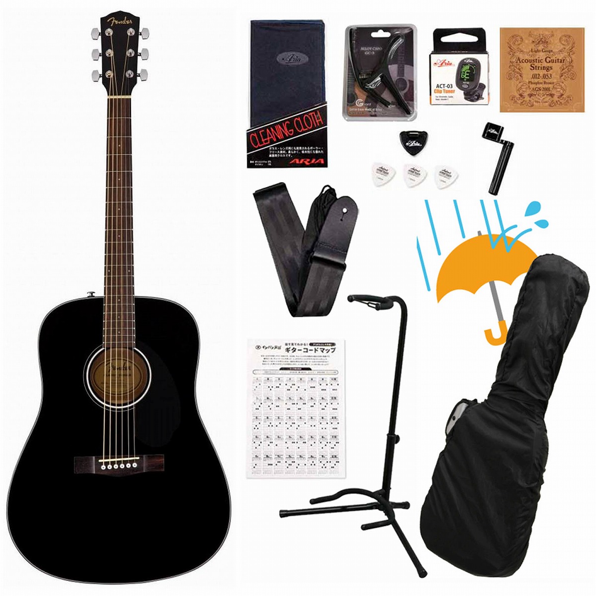 Fender CD-60S アコースティックギター ブラック ハードケース付き Fender CD-60S Black アコースティックギター初心者12点セット