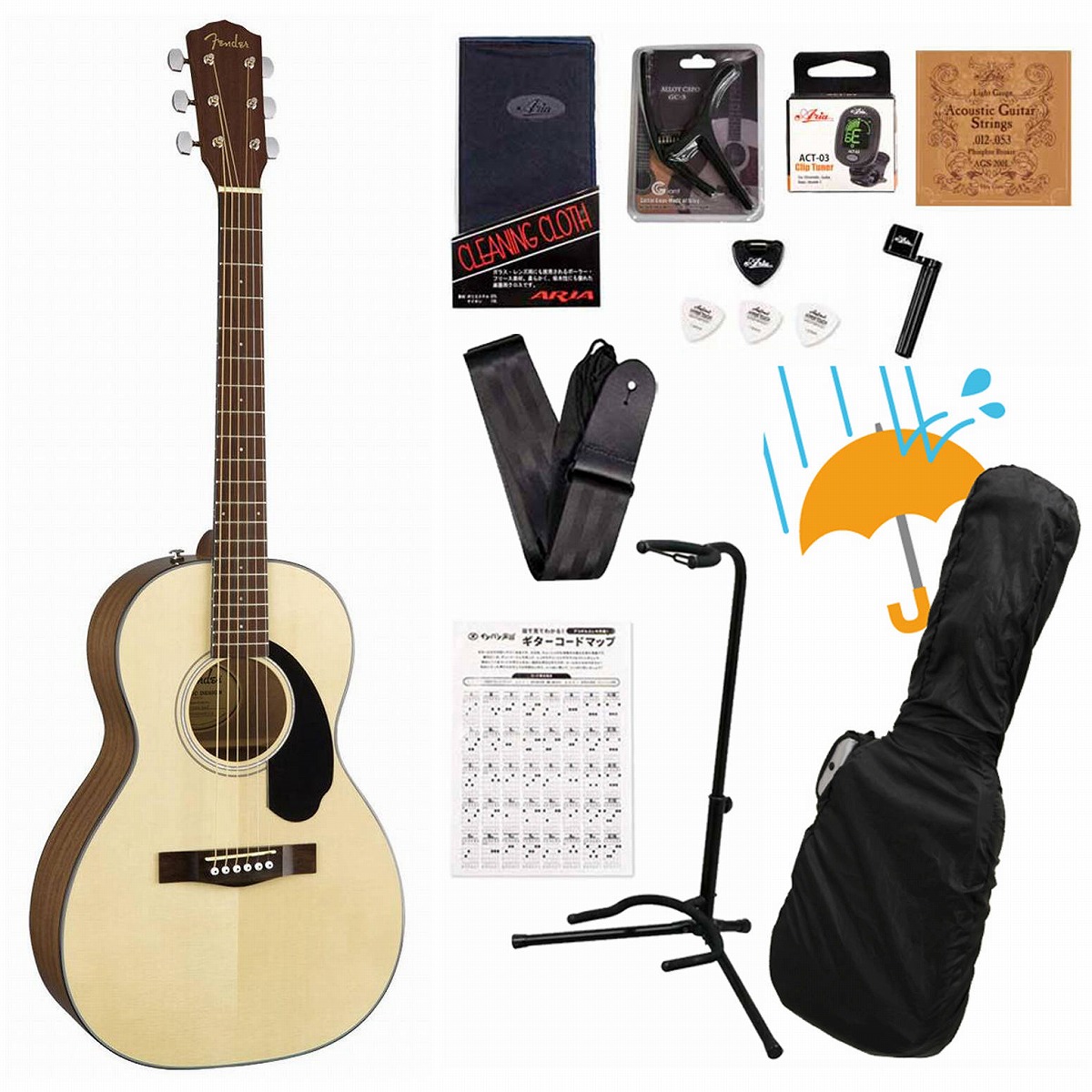 Fender Acoustic / CP-60S Parlor Walnut Fingerboard Natural 【パーラーギター】 アコースティックギター アコギアコギ入門豪華12点初心者セットR【YRK】