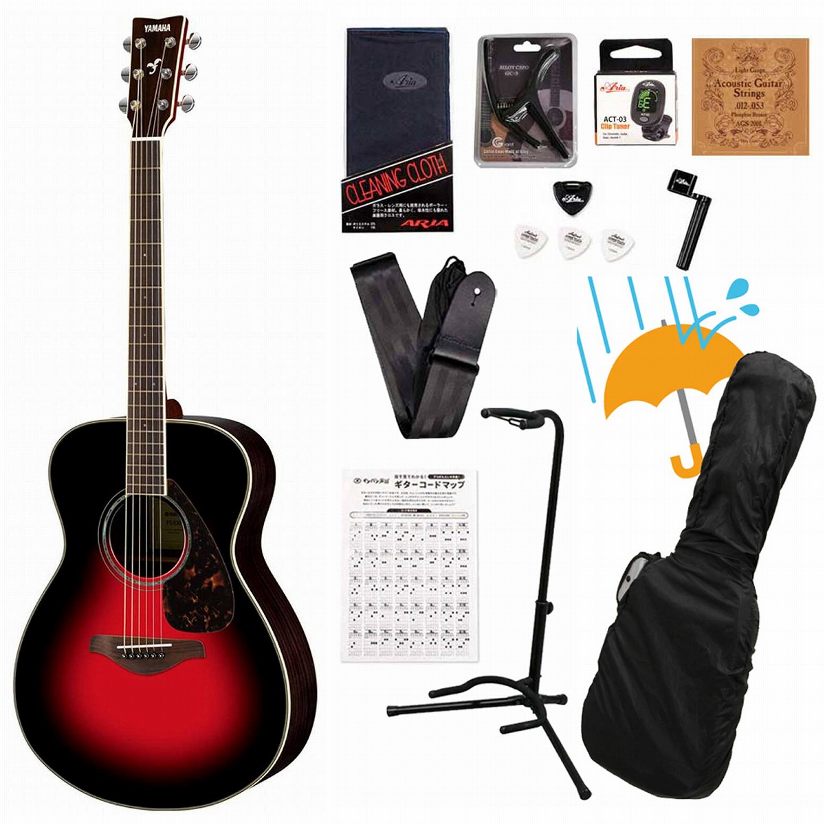 YAMAHA / FS830 Dusk Sun Red （DSR） ヤマハ フォークギター アコースティックギター アコギ 入門 初心者 FS-830 アコギ入門豪華12点初心者セットR【PNG】