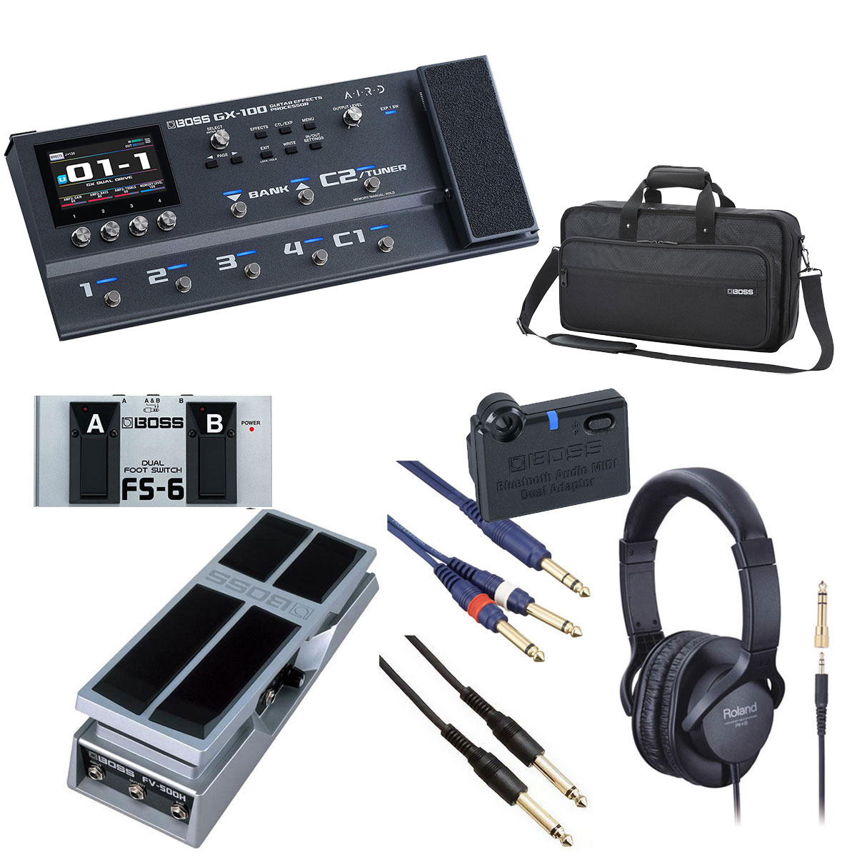 BOSS / GX-100 Guitar Effects Processor[オプションアイテム+BOSS純正キャリング ケース] FS-6 + FV-500H + BT-DUAL【PTNB】｜イシバシ楽器　ＷＥＢ　ＳＨＯＰ
