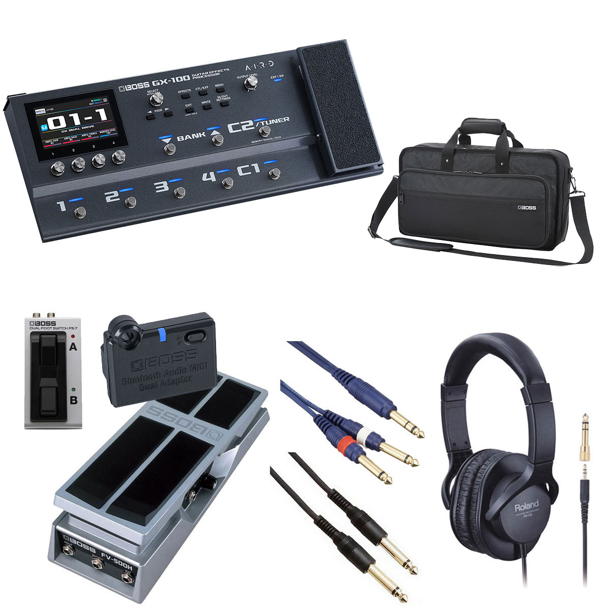 BOSS / GX-100 Guitar Effects Processor[オプションアイテム+BOSS純正キャリング ケース] FS-7 + FV-500H + BT-DUAL【PTNB】｜イシバシ楽器　ＷＥＢ　ＳＨＯＰ