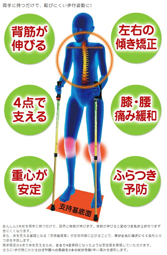 ウォーキングポール 高齢者 伸縮 シナノ もっと安心2本杖 滑りにくい先