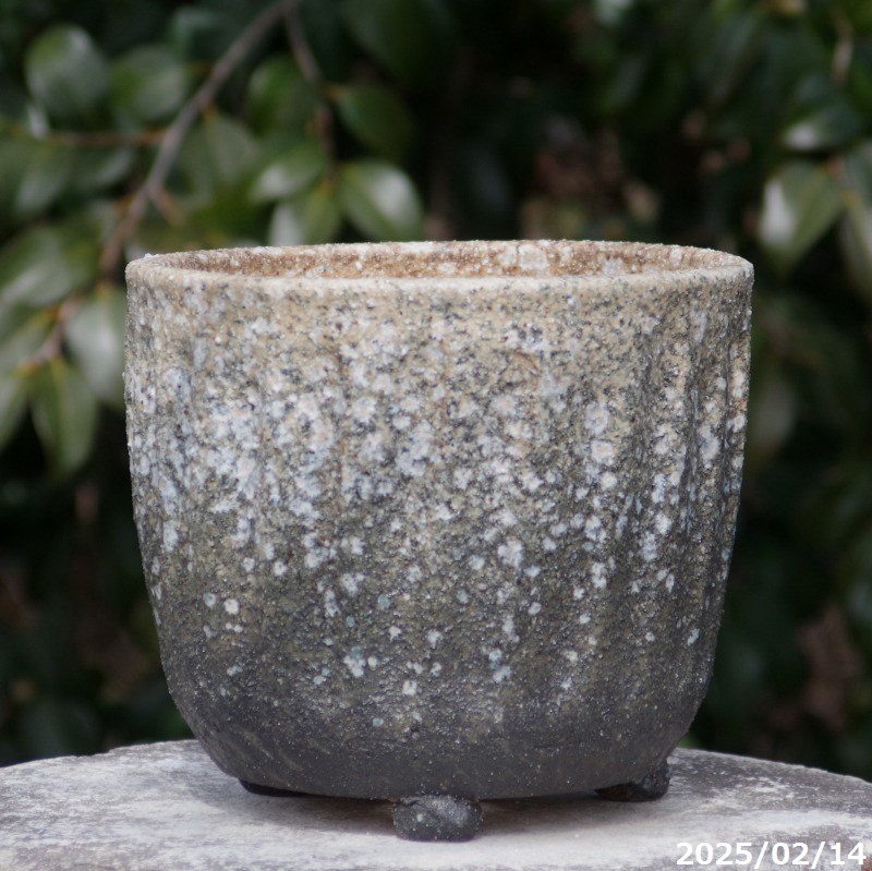 信楽焼 植木鉢　手びねり（ロクロ引き）ビードロあられ足付 寸胴 6.5号 サナサービス【山野草鉢 多肉植物鉢 サボテン鉢 盆栽鉢 果樹苗 アガベ 塊根植物 アデニウム コーデックス パキポディウム グラキリス】