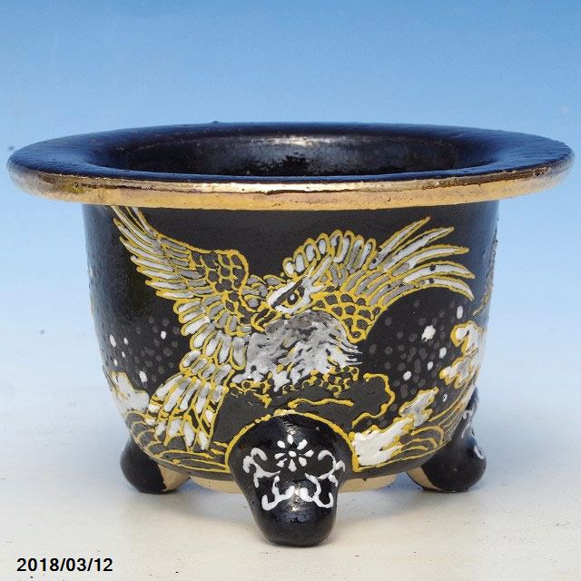◇京楽焼窯元「愛楽園」直送◇『万年青鉢（おもと鉢） 黒唐草