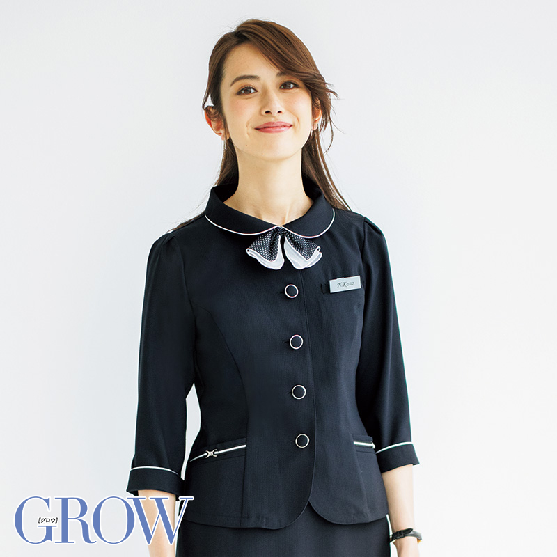 事務服 七分袖大層らしいトップ GOBL-1612 フォーマル 事務員 受け付け ユニフォーム 事務室 御召しもの GROW グロウ SerVo サーヴォ