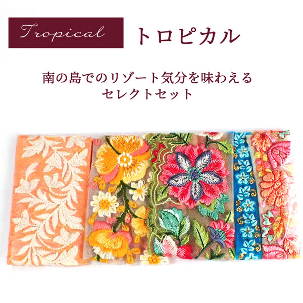 セレクト セット ｃｍ5種類入り インド刺繍リボン トロピカル 上質で快適 トロピカル