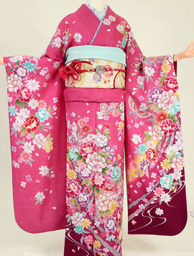 【レンタル】【成人式 振袖 レンタル】K4178濃ピンク花蝶（成人式 結婚式 結納 お呼ばれ 振袖フルセット）｜衣装レンタル店