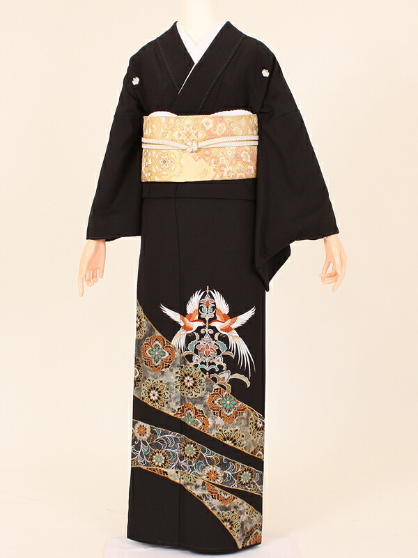 【留袖 レンタル 結婚式 着物】TC058 刺繍飛鳳凰 黒留袖 貸衣装 留袖セット 女性和服 とめそで