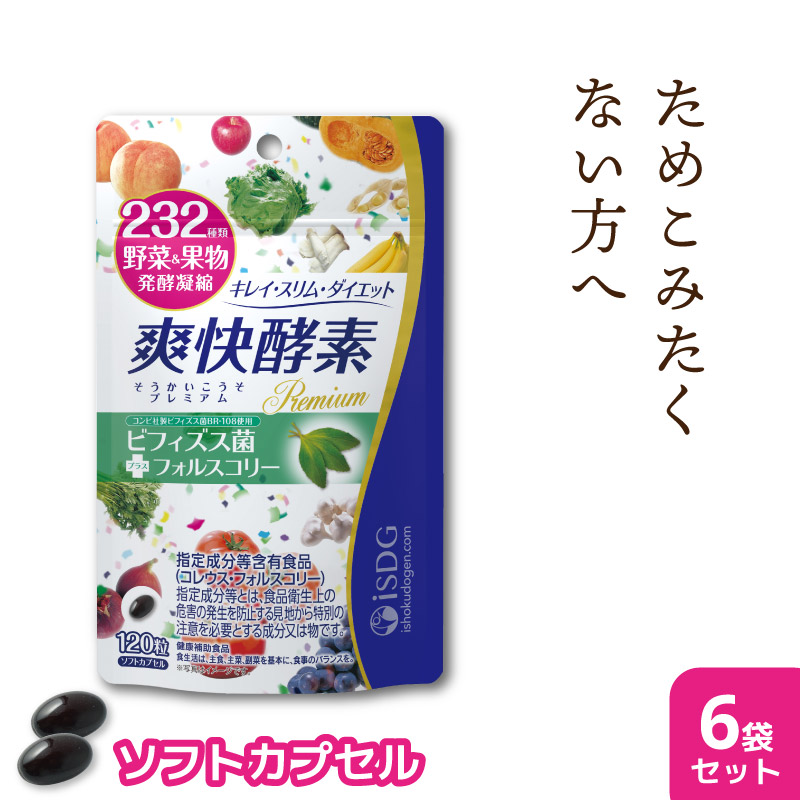 市場 送料無料 果物 美容 野菜 爽快酵素 ビフィズス菌 サプリメント サプリ 30日分 120粒 コレウスフォルスコリ BR-108 6袋セット  在宅 ダイエット 酵素