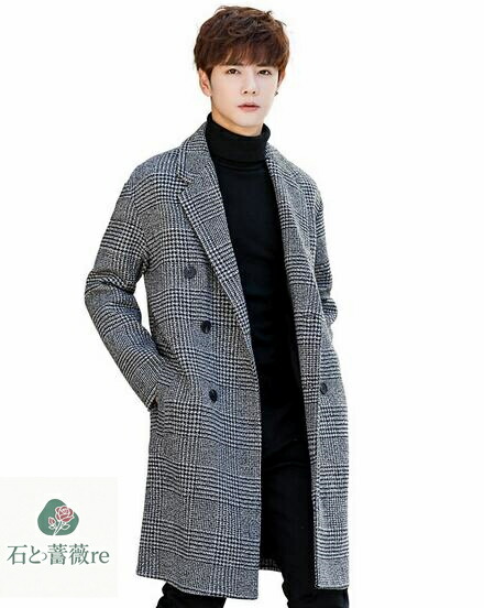 美品　iCB 千鳥格子　アルパカ混　ダブルチェスターロングコート 3XL seki_seki-6266966961517