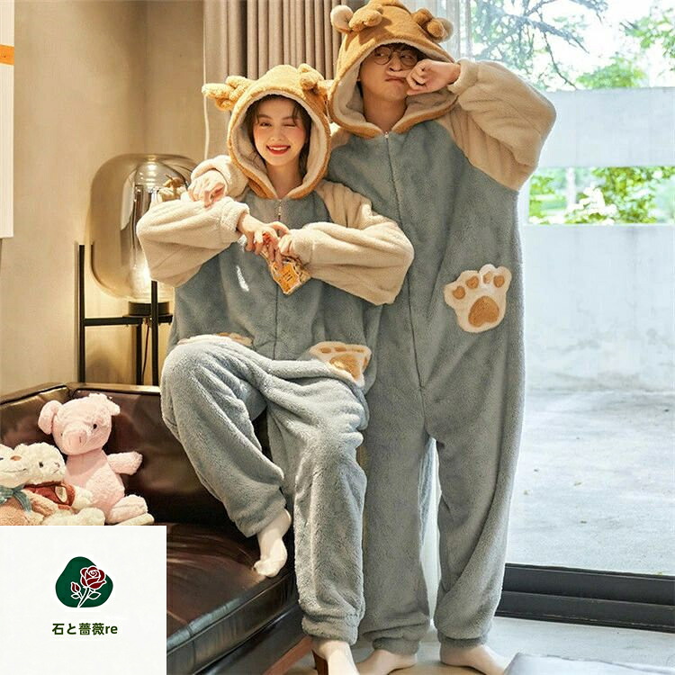 着ぐるみ パジャマ クマ ペアルック カップル 冬 ルームウエア ふわふわ オーバーホール ペアお揃い 部屋着 フランネル オールインワン ナイトウェア レディース メンズ パジャマ 韓国 可愛い あったか 結婚祝い クリスマスプレゼント