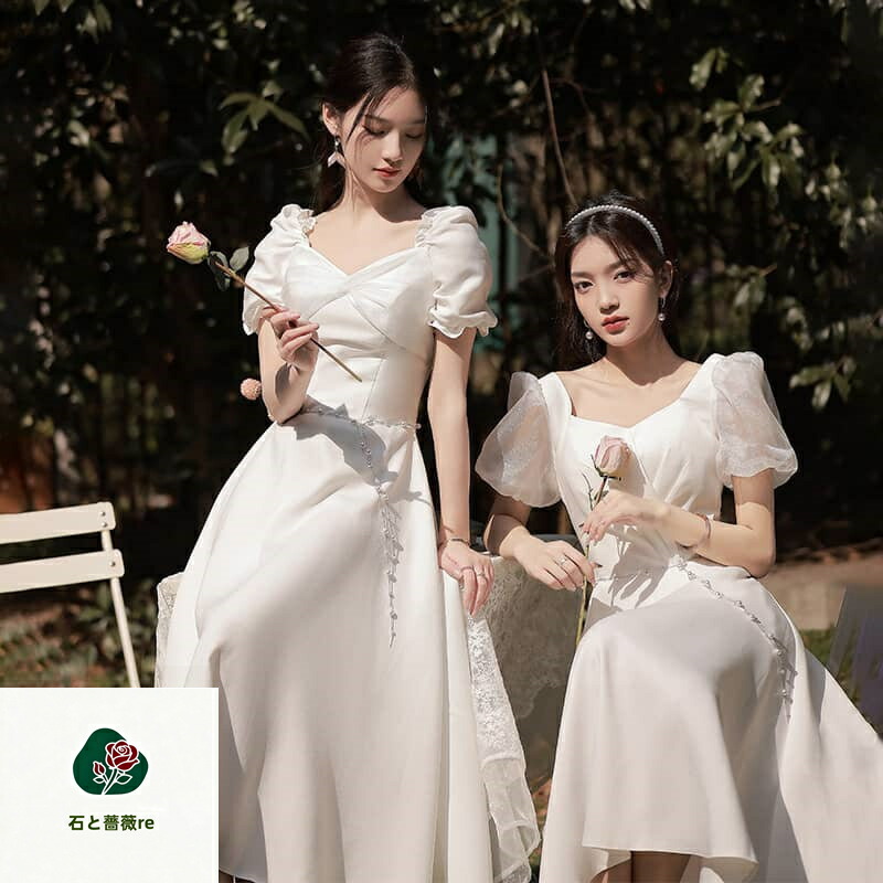 ウェディングドレス レディース wedding dress ウエディングドレス ドレス 花嫁ドレス 半袖 スレンダーライン 二次会ドレス ワンピース ロング 白 演奏会ドレス花嫁 前撮り 披露宴 結婚式 海外挙式