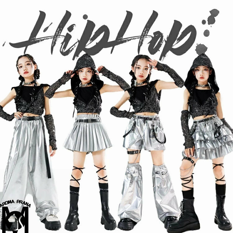 スパンコール ダンス キッズ 女の子 シルバー アームカバー ティアードスカート スパンコール ダンス衣装 フード付き ガールズ 無袖 スカート 長ズボン 短パンツ ダンスウェア 発表会 応援団 イベント ジュニア カッコイイ 普段着 jazz K-POP オシャレ DANCE 110~170