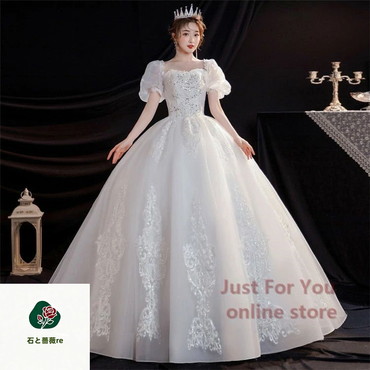 ウェディングドレス Wedding Dress 袖あり 格安 ウエディングドレス 床付きタイプ Aライン ロング 編み上げタイプ フォーマルドレス 前撮り フォト婚 後撮り 披露宴 結婚式 演奏会 発表会 海外挙式|石と薔薇re