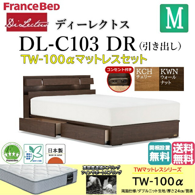 フランスベッド マットレスセット セミダブル ディーレクトス DL-C103 TW-100α DR チェストベッド シンプル キャビネット ドロアー 引き出し 収納 LED照明 コンセント スノコ床板 日本製 セミダブルサイズ ベッドセット スノコベッド すのこベッド 送料無料 開梱設置無料