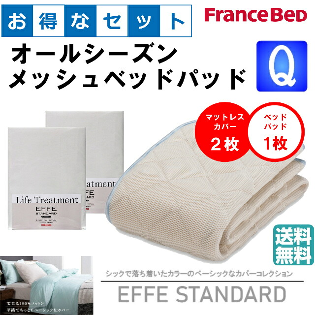 お得なセレクト3点セット クィーン EFFEスタンダード オールシーズンメッシュベッドパッド 防カビ 高性能繊維モイスケア SEK制菌加工 抗菌・防臭加工 洗える カラー4色 すべり止めゴム付 送料無料|isサポート 店