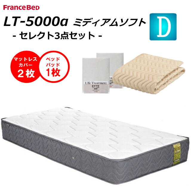 【臥榻パッティング１枚×敷き妙２枚】 フランスベッド  ダブル マットレス LT-5000α LT5000α ホンブルグ帽 貨物輸送無料 開梱とり備える無料 除菌 キュリエス銀 密集して年代順の連続発条 高せっ生アグリーザ糸当て嵌める ダブル編み物 絨毛 防菌 防臭 防壁蝨目 換気扇