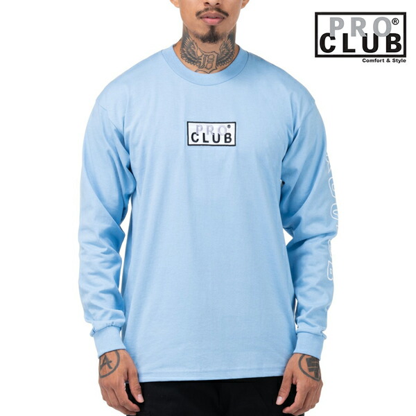 Pro Club 労働者階級野球クラブ ボックス席ロゴタイプ 長袖ティーシャツ ロンT 刺しゅう Embroidered Box Logo Long Sleeve Heavyweight T-Shirt