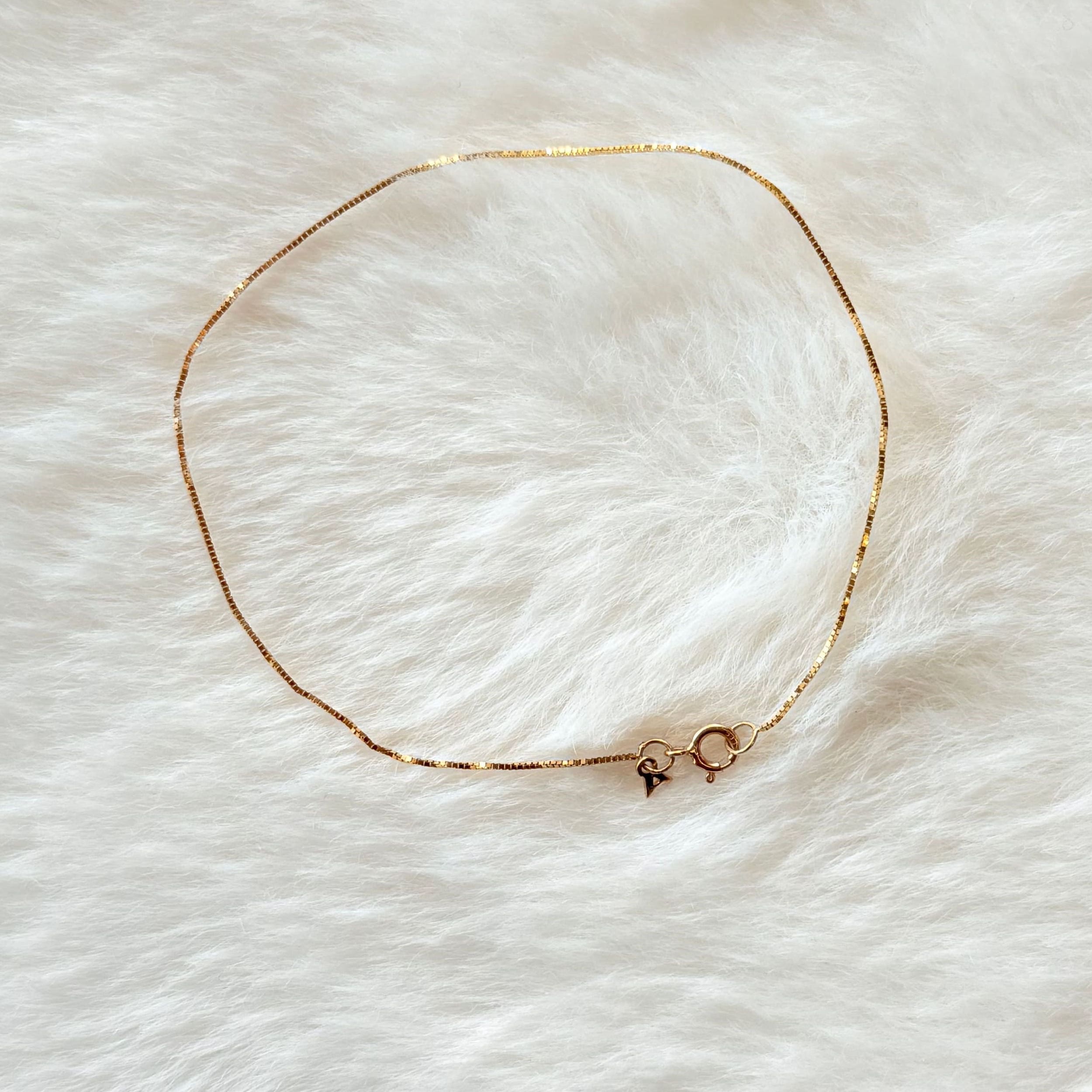 普段着に合うジュエリー直輸入 14K Gold Yellow 0.5mm Classic Box Chain/ブレスレット/17cm/レディース/ユニセックス/14K/資産価値/華奢/シンプル/本物/保証付き
