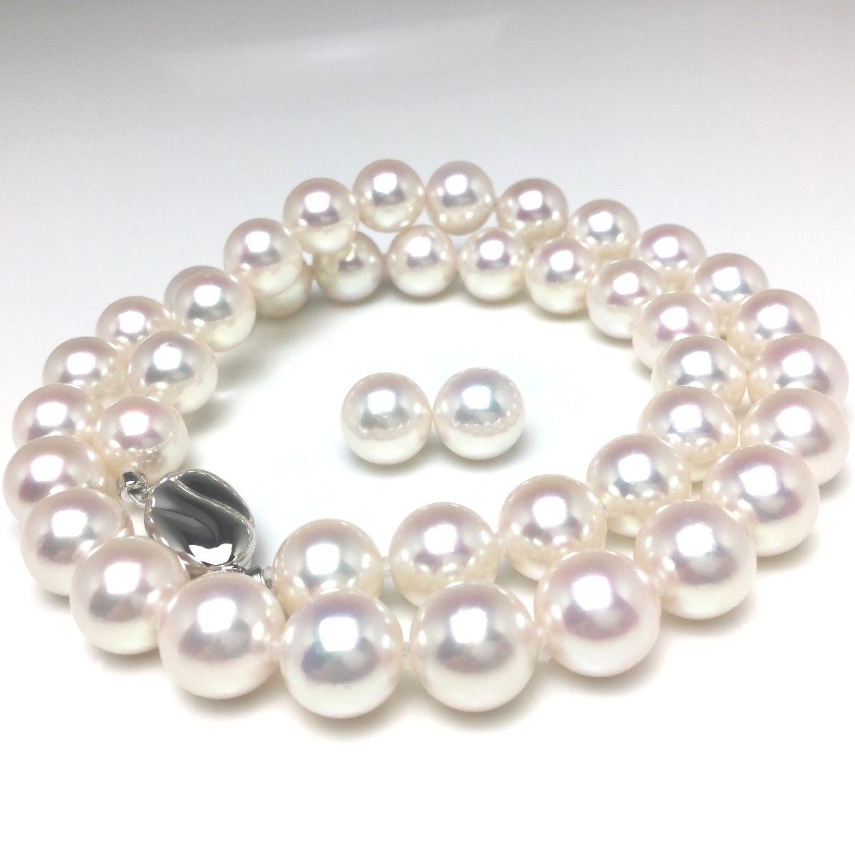 真珠 ネックレス パール オーロラ・花珠 アコヤ真珠 イヤリング or ピアス セット 9.5-10.0mm ホワイトピンク シルバー クラスップ 70339 イソワパール｜伊勢志摩の真珠専門店　IsowaPearl