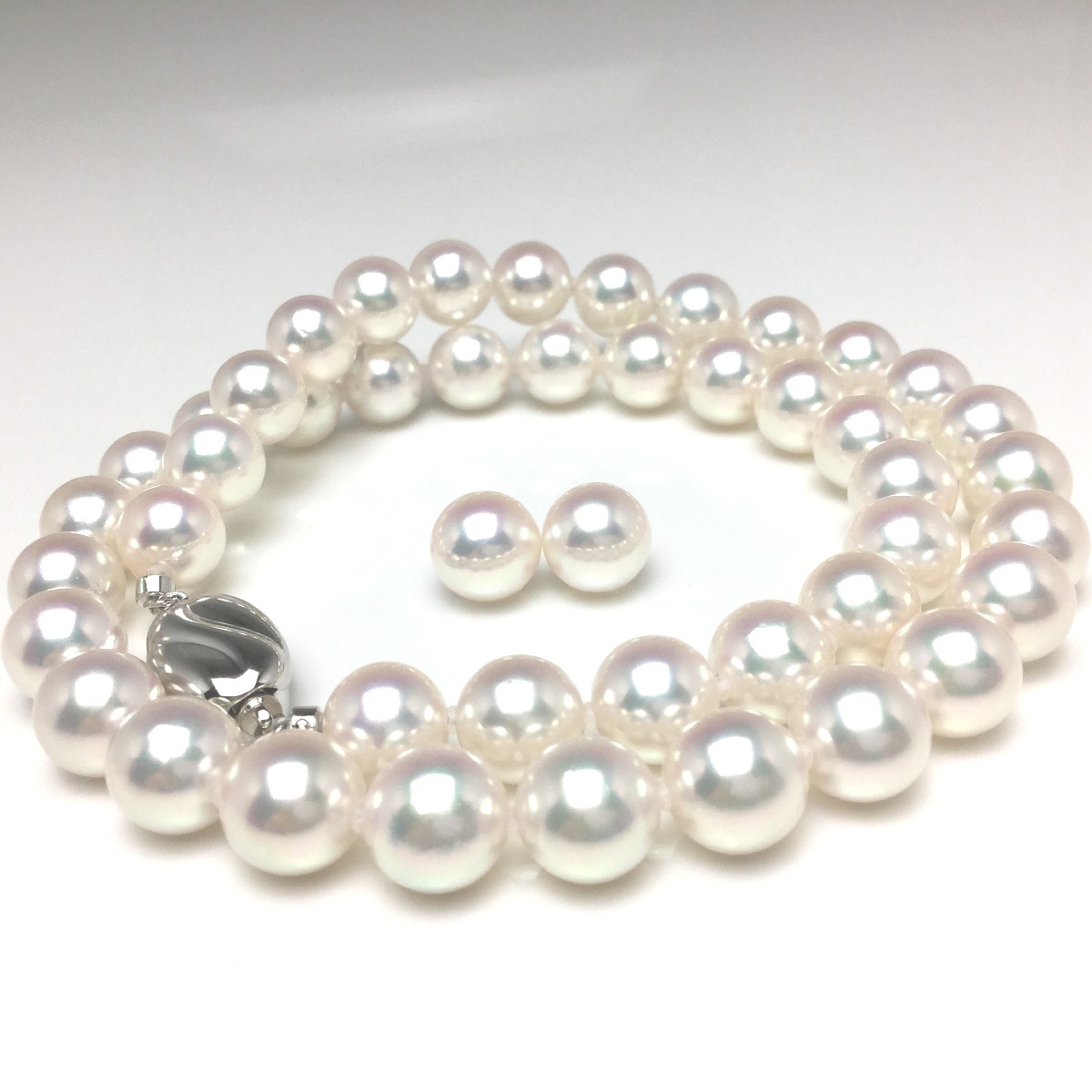 真珠 ネックレス パール オーロラ・天女 アコヤ真珠 イヤリング or ピアス セット 8.5-9.0mm ホワイト系ホワイトピンク シルバー クラスップ 73442 イソワパール