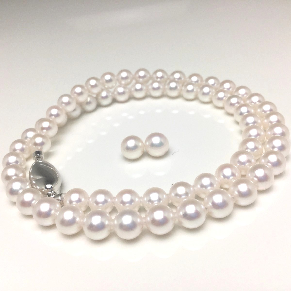 真珠 ネックレス パール 花珠　　 アコヤ真珠 イヤリング or ピアス セット 6.0-6.5mm ホワイトピンク シルバー クラスップ 73873 イソワパール｜伊勢志摩の真珠専門店　IsowaPearl