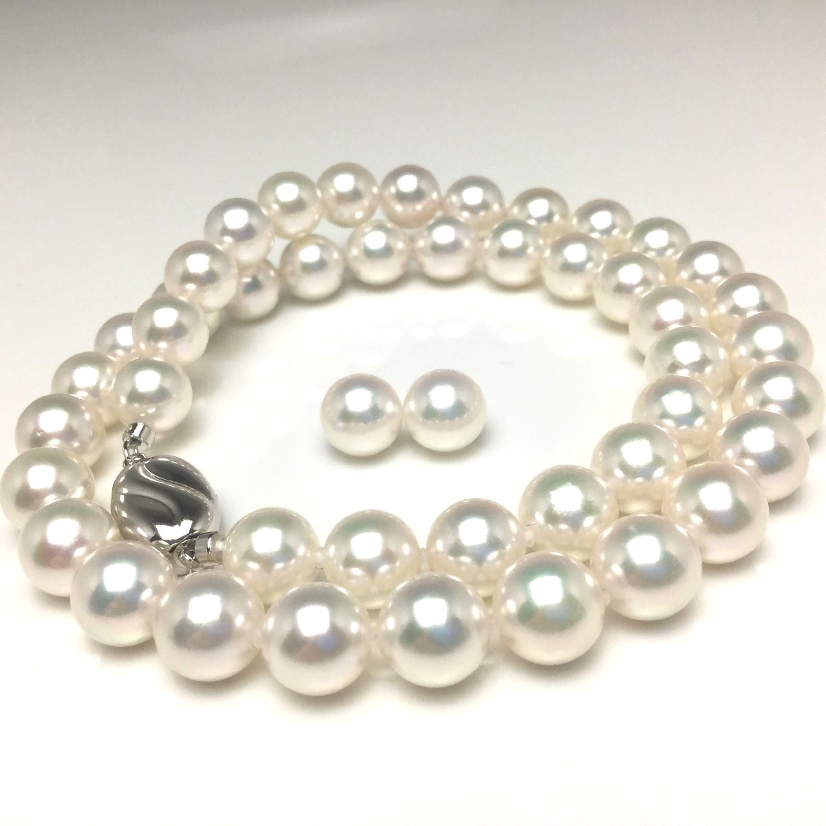 真珠 ネックレス パール 準花珠 テリ最強 アコヤ真珠 イヤリング or ピアス セット 8.5-9.0mm ホワイト シルバー クラスップ 79232 イソワパール|伊勢志摩の真珠専門店 IsowaPearl