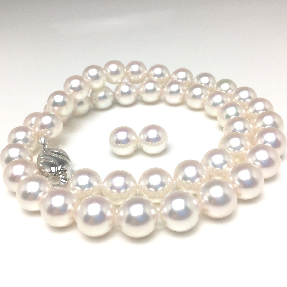 真珠 ネックレス パール オーロラ天女 アコヤ真珠 イヤリング or ピアス セット 9.0-9.5mm ホワイト系ホワイトピンク シルバー クラスップ 79348 イソワパール
