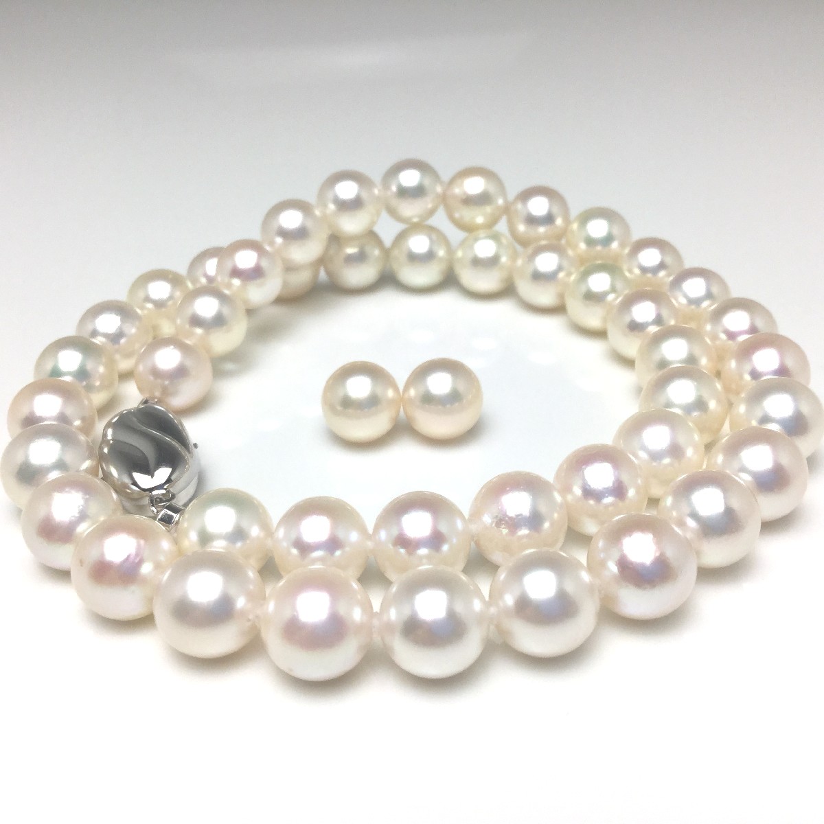 真珠 ネックレス パール 鑑別 アコヤ真珠 イヤリング or ピアス セット 8.5-9.0mm ホワイトクリーム シルバー クラスップ 79499 イソワパール