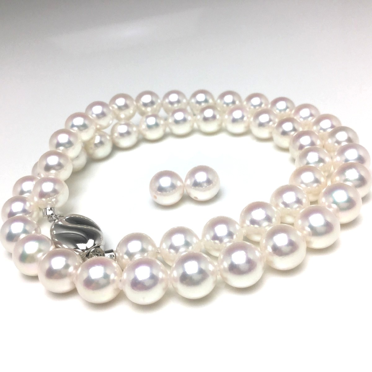 真珠 ネックレス パール オーロラ・天女 アコヤ真珠 イヤリング or ピアス セット 8.0-8.5mm ホワイト系ホワイトピンク シルバー クラスップ 79691 イソワパール｜伊勢志摩の真珠専門店　IsowaPearl