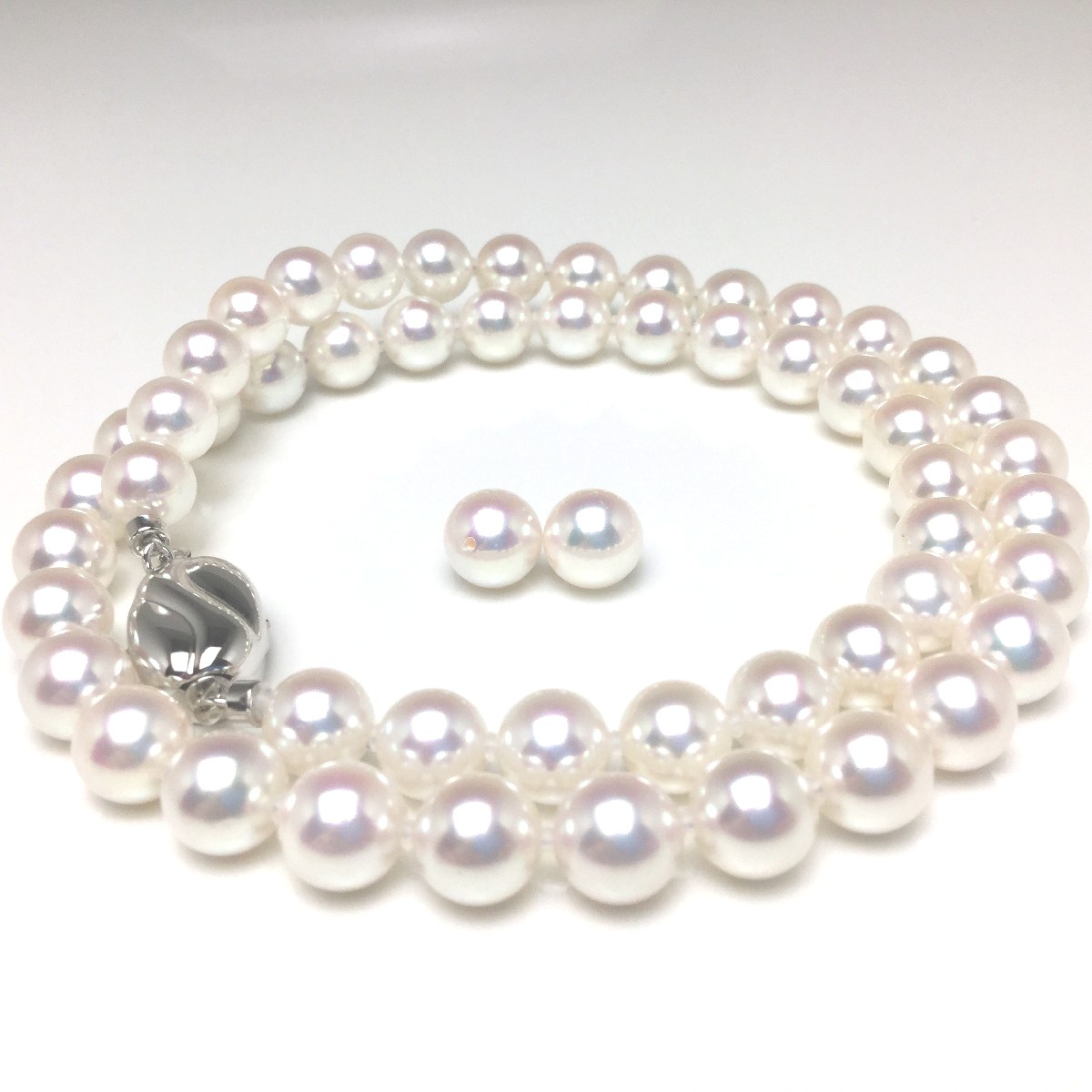 真珠 ネックレス パール オーロラ・天女 アコヤ真珠 イヤリング or ピアス セット 7.0-7.5mm ホワイト系ホワイトピンク シルバー クラスップ 79815 イソワパール｜伊勢志摩の真珠専門店　IsowaPearl