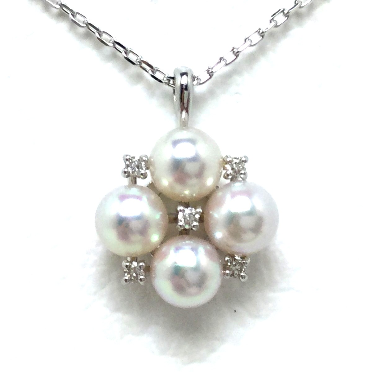 真珠 ペンダント パール アコヤ真珠 約3.8mm ホワイト K18 ホワイトゴールド ダイヤモンド 0.05ct 70428 イソワパール