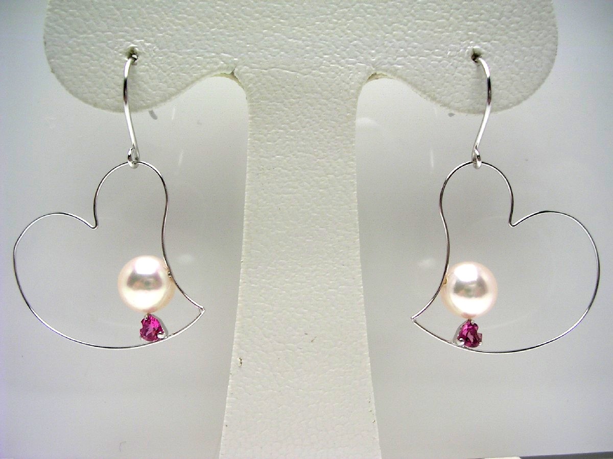 真珠 ピアス パール アコヤ真珠 フック 6.7mm ホワイトピンク K14 ホワイトゴールド ロードライトガーネット ハート 62430 イソワパール｜伊勢志摩の真珠専門店　IsowaPearl 23,976円