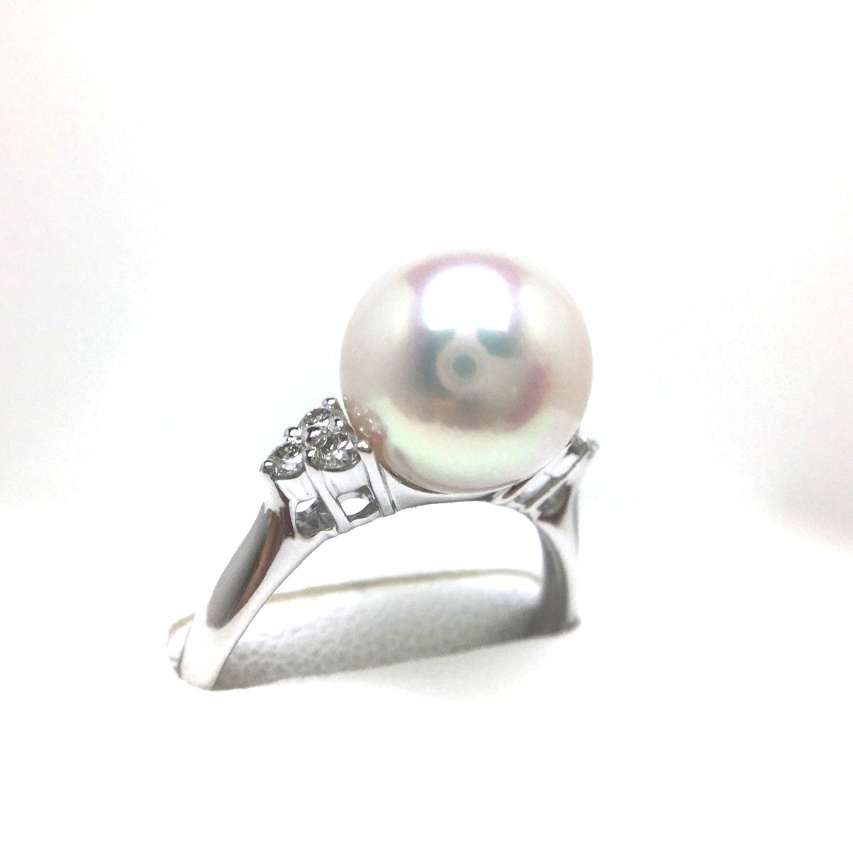 真珠 リング パール オーロラ・花珠 アコヤ真珠 9.4mm ホワイトピンク Pt900 プラチナ ダイヤモンド 0.12ct 70062 イソワパール|伊勢志摩の真珠専門店 IsowaPearl