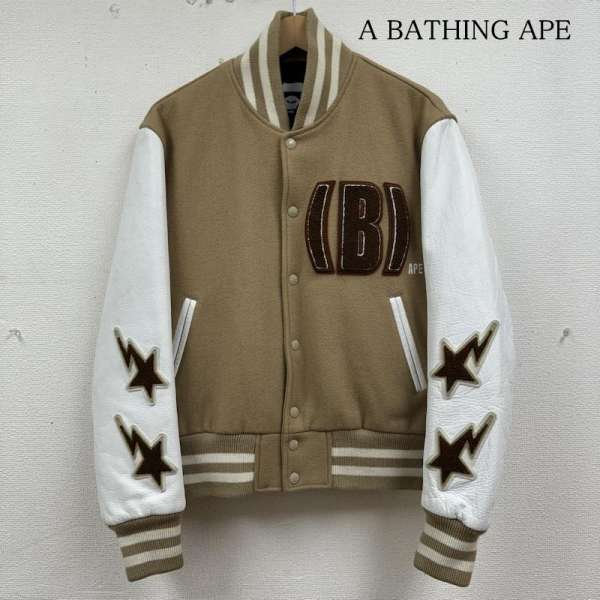 A bathing ape スタジャン 袖レザー パッチ 刺繍 Ｍサイズ A bathing ape スタジャン 袖レザー パッチ 刺繍 Mサイズ