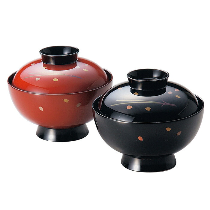 夫婦椀 松葉に桜 朱・黒 蓋付きのお椀 2客セット 漆塗り　12-03506｜京都 漆器の井助 通販
