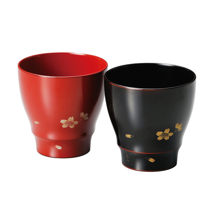 フリーカップ 沈金さくら 溜・朱 ペア 2客セット 漆塗り　12-05104