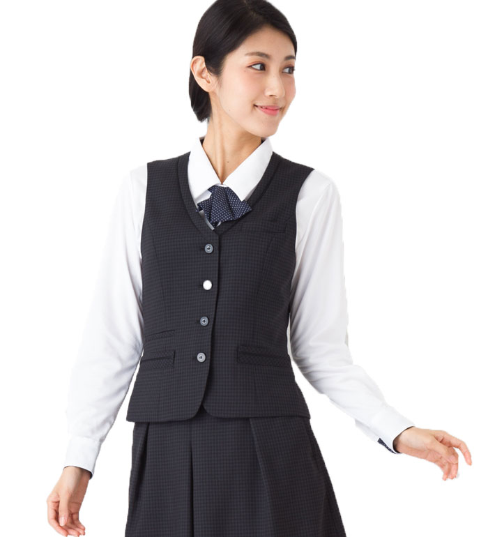 送料無料 好感度高めで、会社の顔に！大人のさりげなチェック柄ベスト 事務服 オフィス制服 衣・職・自由femme