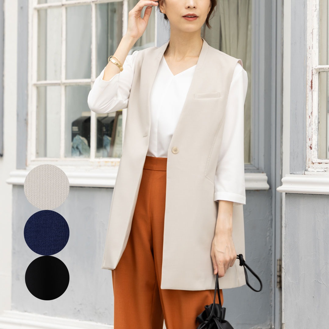 JANE PACKER ベスト ロング レディース 事務服 オフィス 制服 春 夏 秋 冬 春夏 秋冬 ストレッチ 抗菌 消臭 防汚 抗ウイルス ジェーン・パッカー 2024SS|衣・職・自由 ~作業服・事務服~