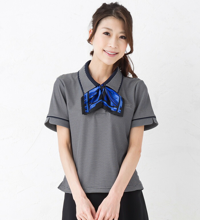 夏らしいマリンボーダー リボン付ポロシャツ 事務服 企業制服 オフィスユニフォーム｜衣・職・自由 ～作業服・事務服～
