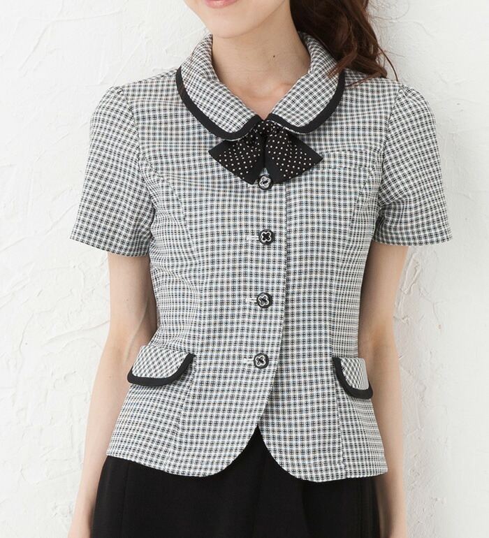 送料無料 ひんやり感持続！ミニチェックオーバーブラウス レディース 事務服 企業制服 オフィスユニフォーム リクルートスーツ 通勤 入学式 卒業式にもおすすめ！