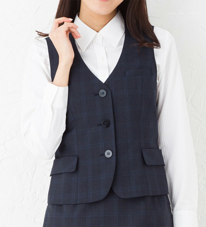 送料無料 エレガントな女性らしさを演出　チェック柄おしゃれベスト 事務服 オフィス制服｜衣・職・自由 ～作業服・事務服～