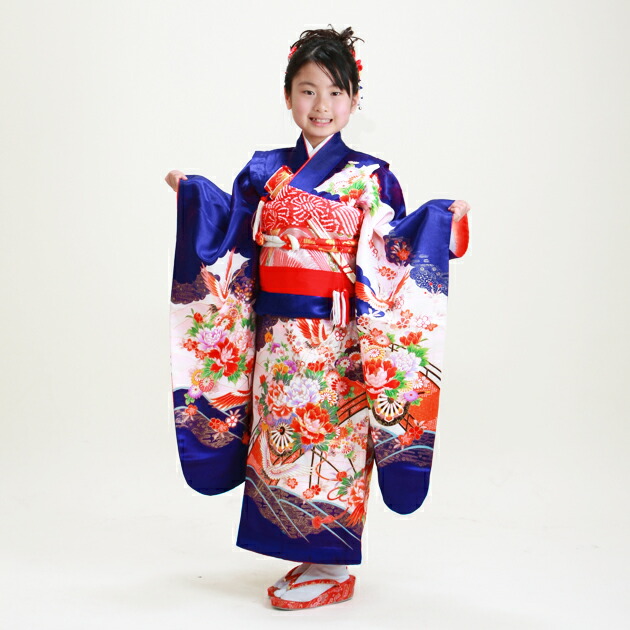 レンタル 年少 七五三 5歳 キッズファッション 花車 7歳 着物 紺色 鶴 女の子 七五三 七五三 花車 7歳 フルセット レンタル 女の子 紺色 鶴 110 753 子ども お祝い着 年中 年少 双子 往復送料無料 Fy16ren07 レンタル 貸衣装ネット便