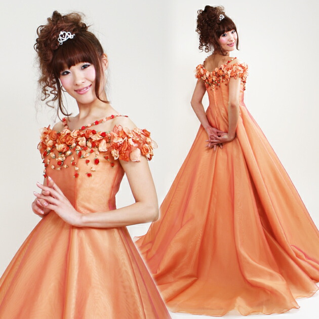 レンタル 7号 安い カラードレス ａライン オレンジ カラードレス 海外挙式 レンタル パーティドレス ウエディングドレス 披露宴 演奏会 海外挙式 カラードレス カラードレス レンタル 海外ウェディング カラードレス 7112 往復送料無料 リモ婚 安い